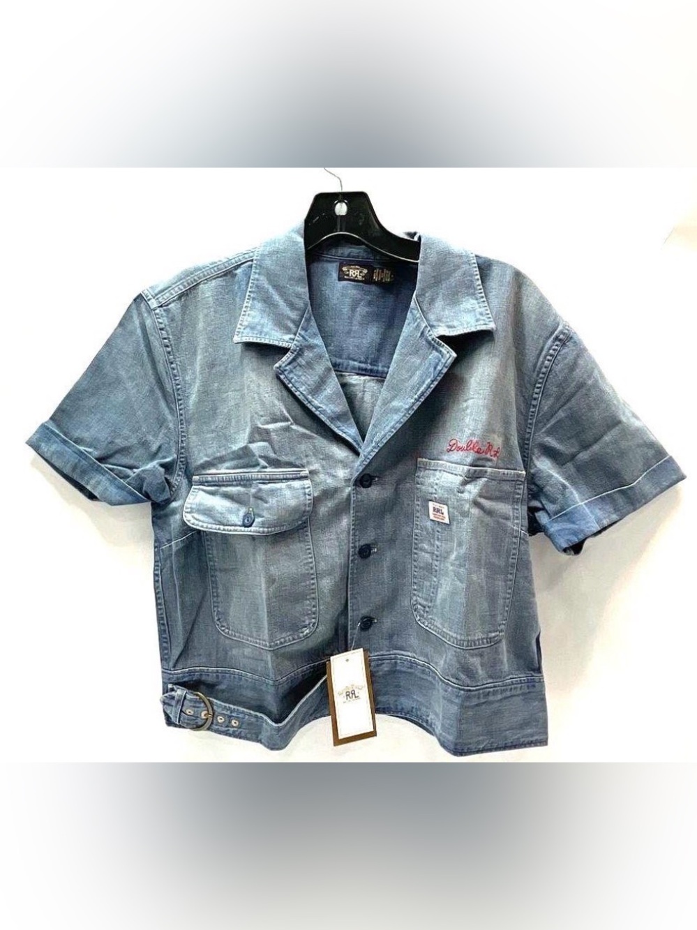 NWT RRL Ralph Lauren Embroidered Denim Workshirt Jacket Short Sleeve Sz 5